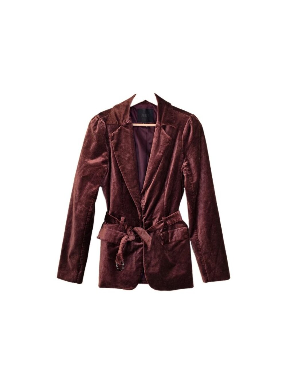 PAIGE Velvet Belted Blazer Womens S Rust Maroon D-Ring Waist Tie Jewel Tone Edgy